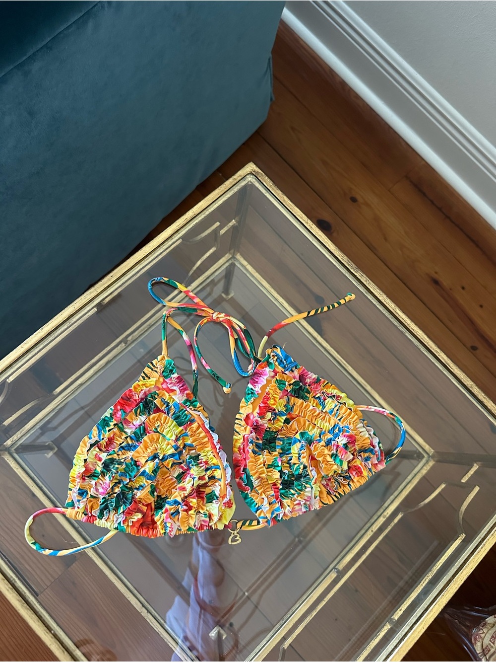 Multicolor Ruffled Triangle Bikini Top - Women's Swim
